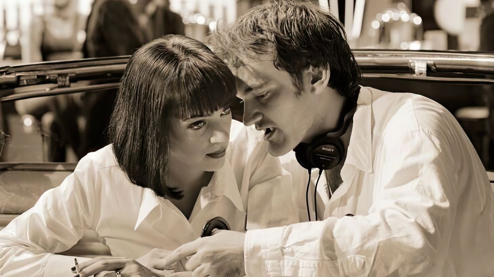 Quentin Tarantino și Uma Thurman pe platoul de filmare al 'Pulp Fiction'